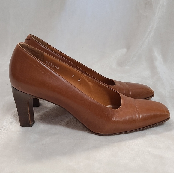 Vintage Ralph Lauren Collection Purple Label Caramel Leather Heels Size 7 - Picture 10 of 13